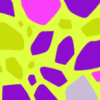 A terrazo pattern with a yellow background base, with speckles of purple, pink, grey, yellow and red