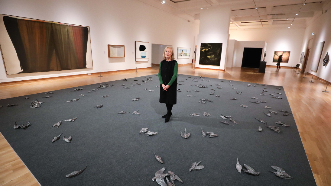 Anne Stewart, Senior Curator of Art at National Museums NI, with the Blue Sky Thinking exhibition