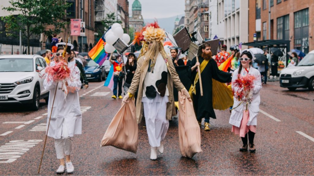 Members of the Array Collective during a protest march in Belfast.