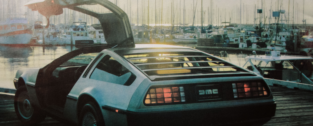 Vintage image of the DeLorean with door open