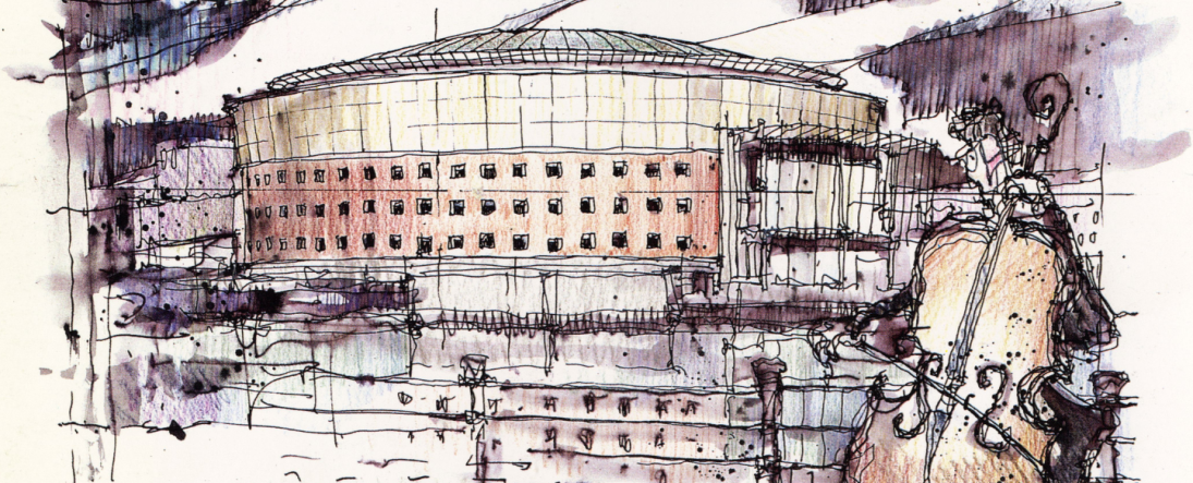 Zoomed in illustration of The Waterfront Hall opening invitation