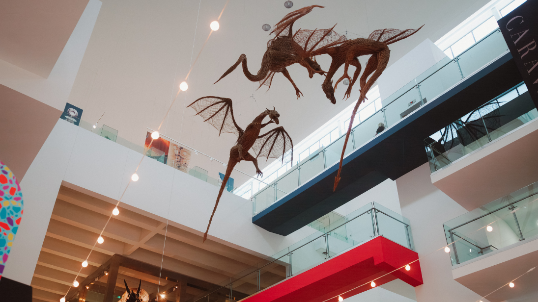 The Ulster Museum atrium showing the 3 dragons 