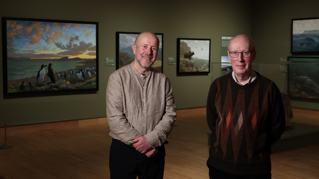 Julian Friers and Dr Mike Simms in the Ulster Museum Wild Ireland exhibition