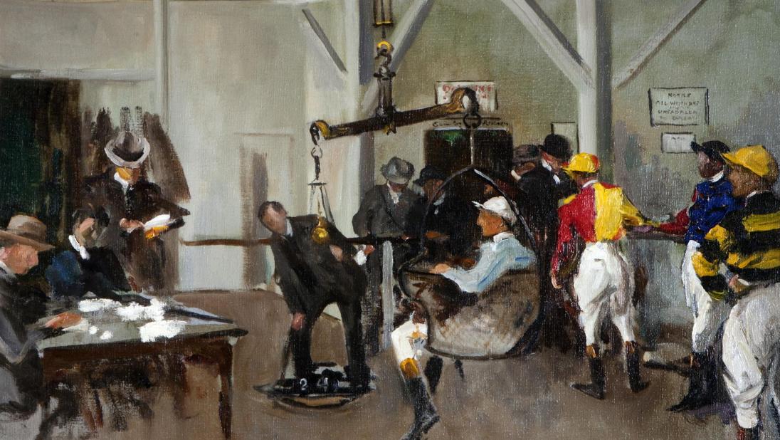 The Weighing Room, Hurst Park (1924), Lavery