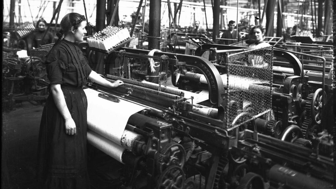 Woman in linen factory