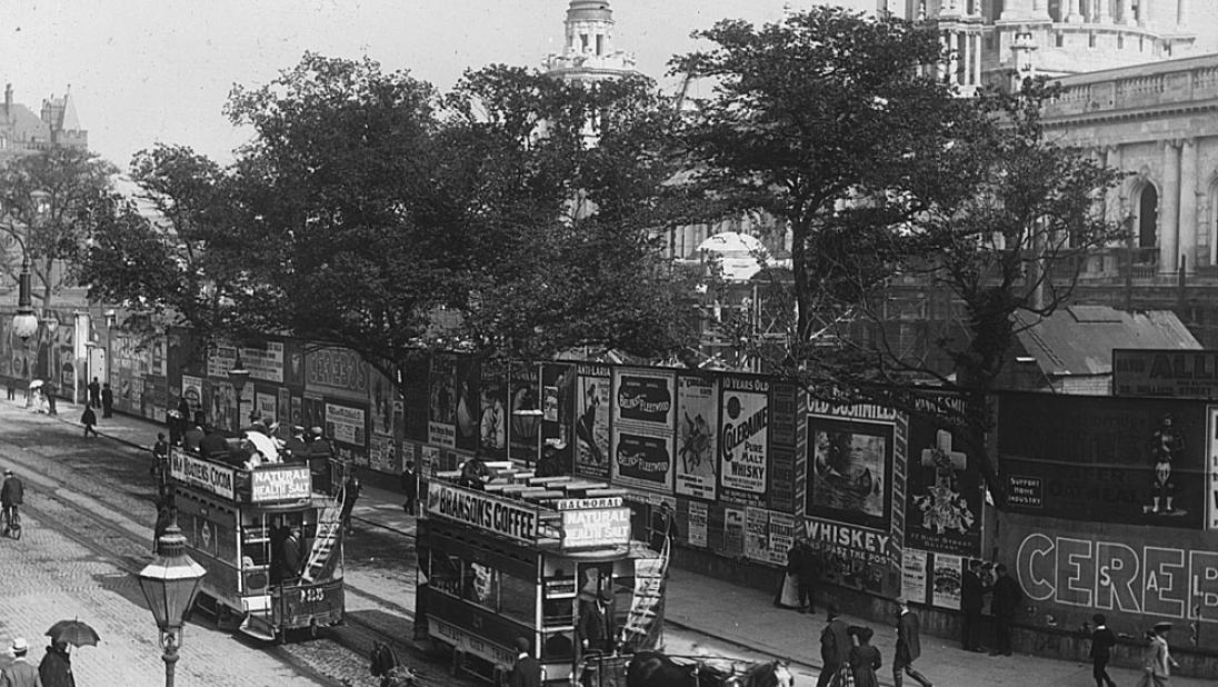 Horse-drawn trams in Donegall Square, Belfast