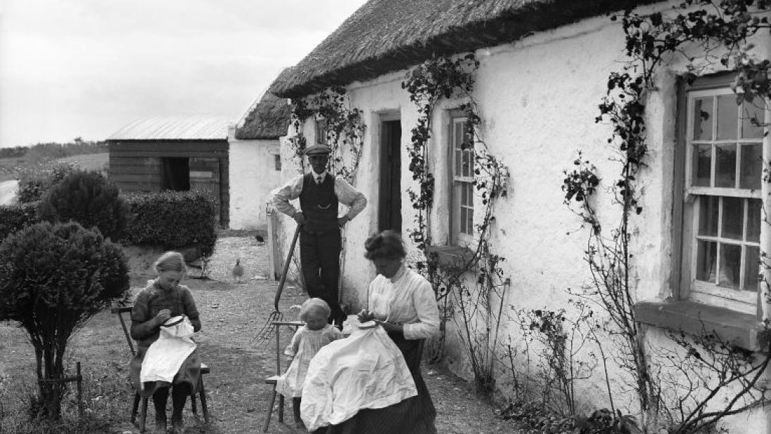 Irish Cottage Industries, Hand Embroidery on Linen in the Ards, black and white photograph