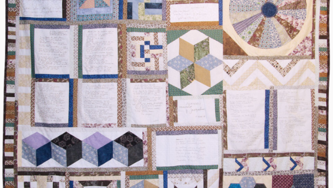 Hilvanando la búsqueda / Stitching the search, (2014) quilt by Nicole Drouilly, Chile 