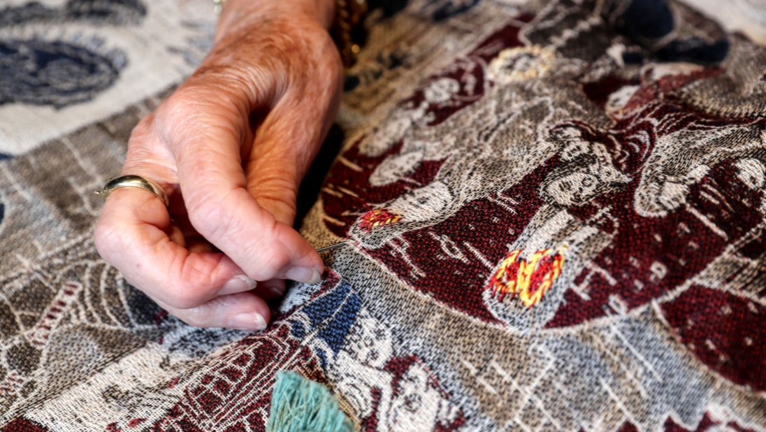 Detail of hand embroidery in progress on the Game Of Thrones Tapestry