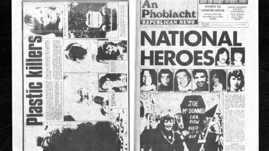 Black and white scan of newspaper about the 1981 hunger strikes