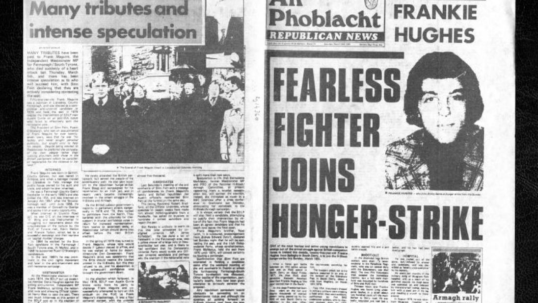 Black and white scan of newspaper about the 1981 hunger strikes