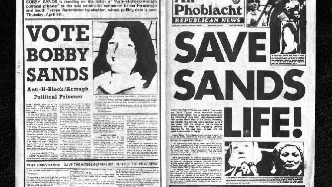 Black and white scan of newspaper about the 1981 hunger strikes