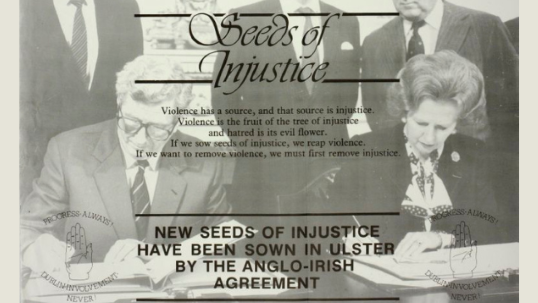 Seeds of Injustice, Margaret Thatcher and Garret Fitzgerald signing the Anglo-Irish Agreement