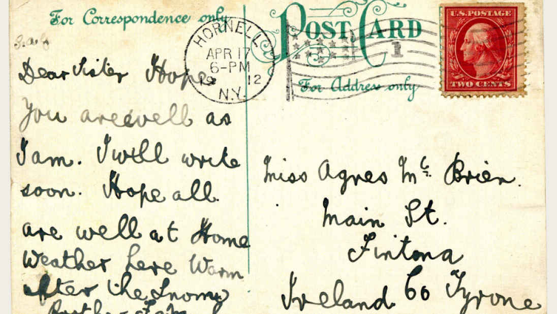 'Dear Sister, Hope you are well as I am. I will write soon. Hope all are well at Home. Weather here warm after the snow. Brother Frank'