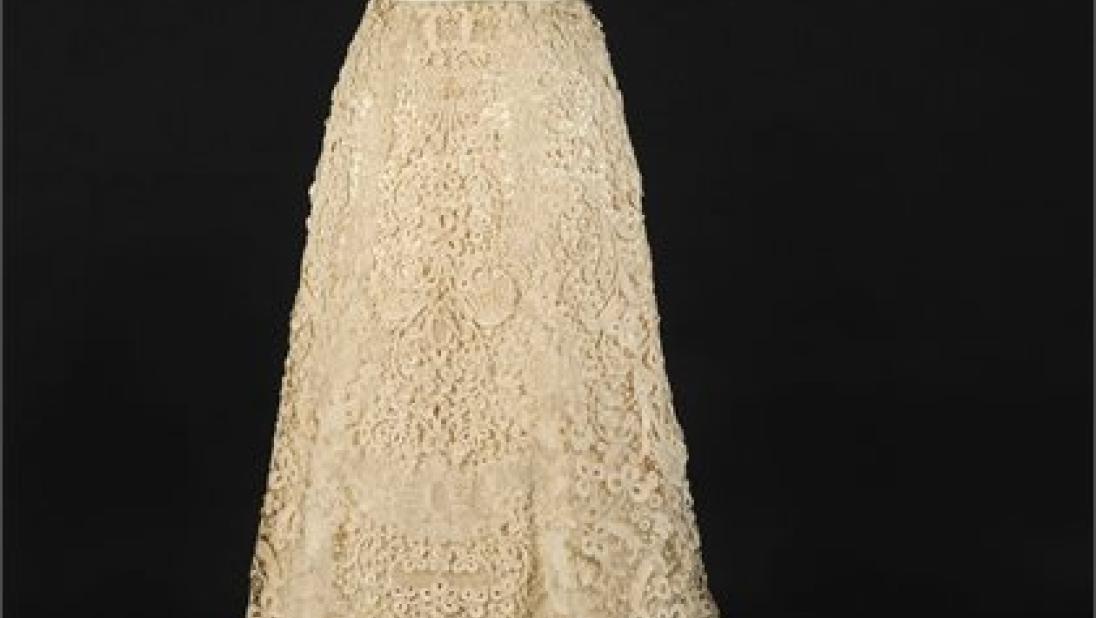 Elizabeth Balfour Clark’s Brussels lace and Irish crochet court dress without train