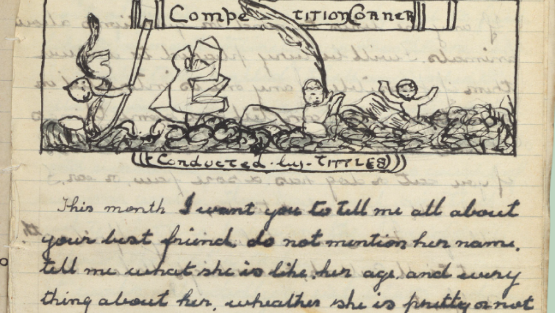 A handwritten page of a magazine inviting readers to submit letters about their best friend.