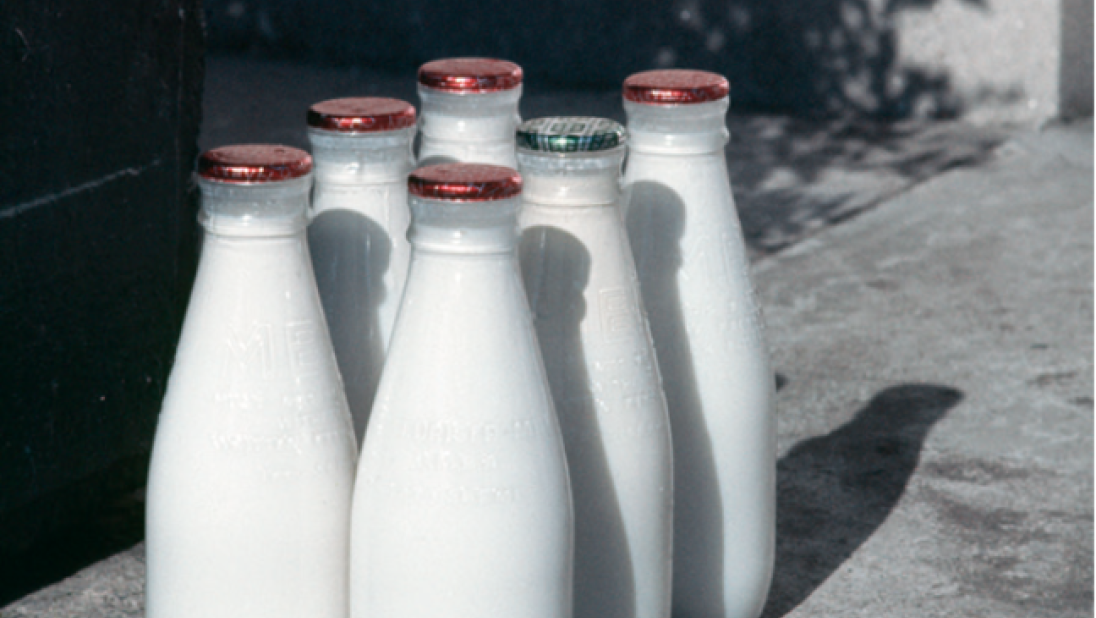 Milk bottles on doorstep, Akihiko Okamura