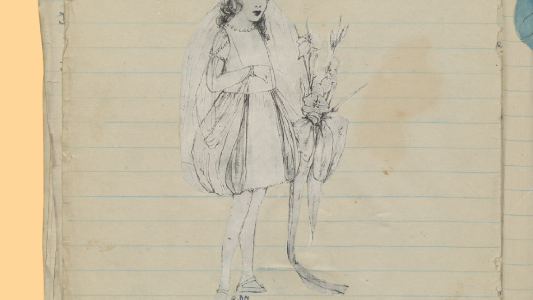 A page of a handmade magazine showing an advertisement for a summer's bridesmaid dress from France.