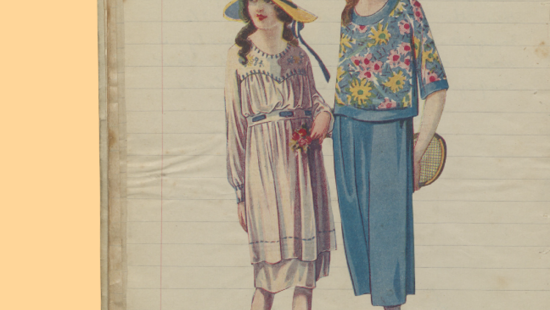 A page from a handmade magazine showing an advertisement for summer clothing for ladies. 