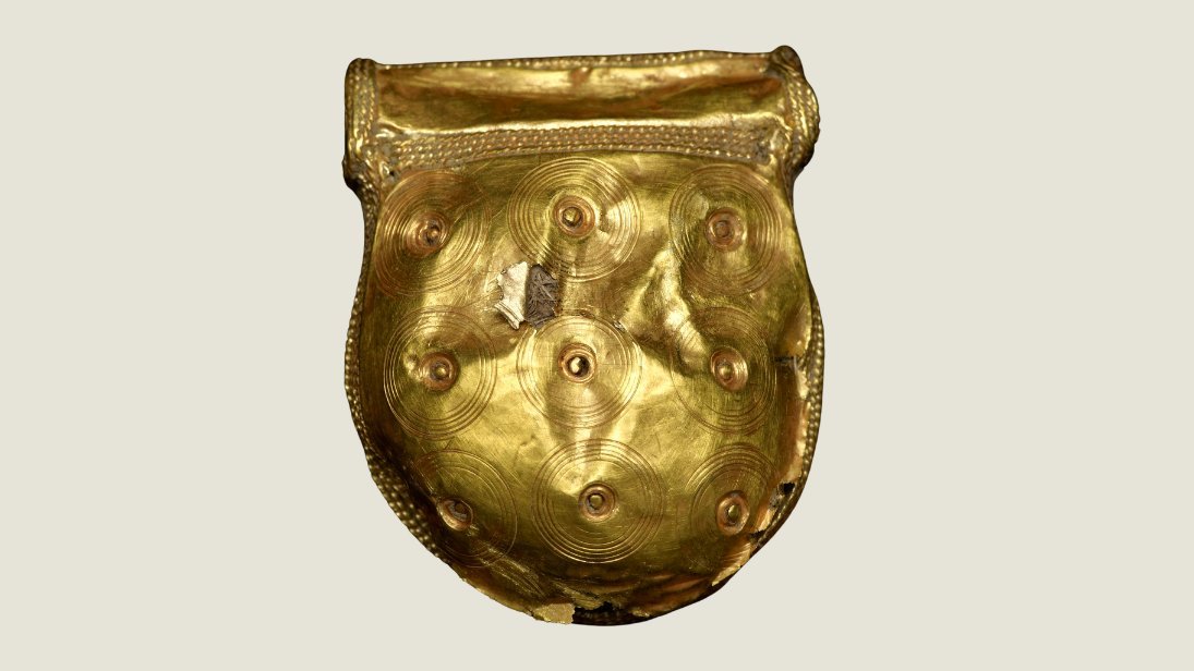 Bronze Age gold ‘bulla’, Inch County Down - worn like a locket.