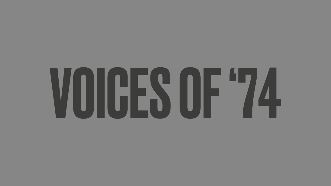 Voices of '74 Text, grey background