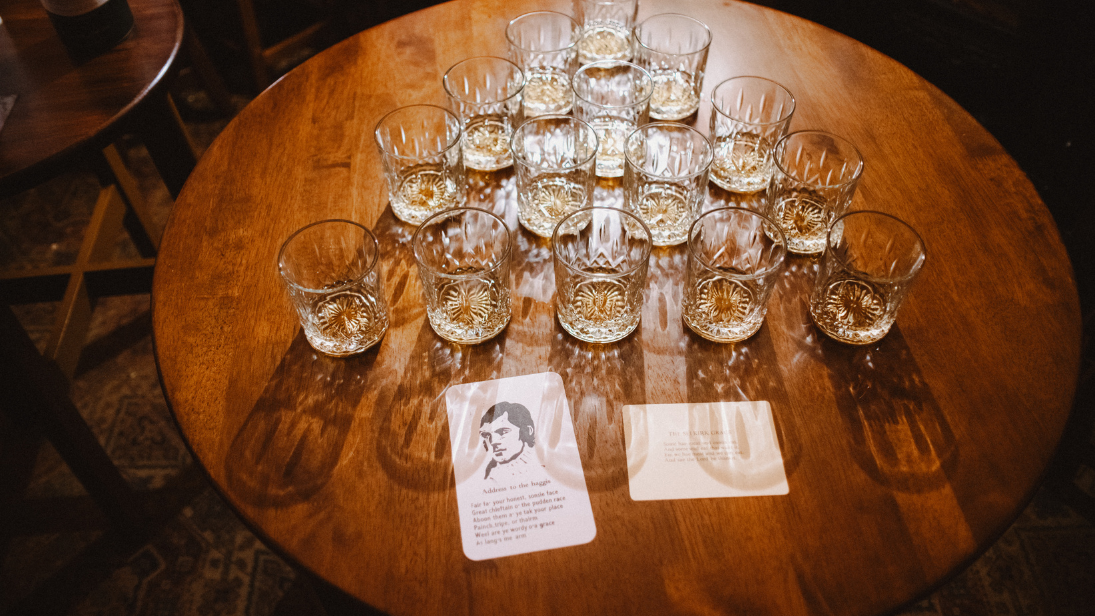 Drams of whiskey at Burns Night