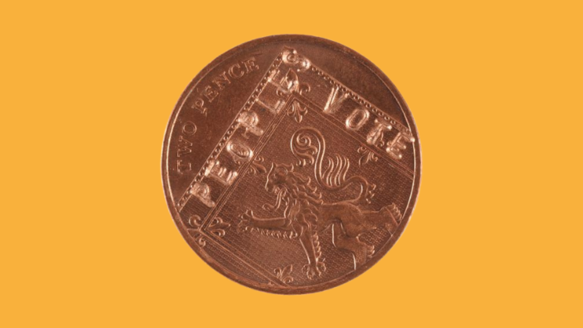 2 pence inscribed with 'Peoples Vote' - commentary on the UK Brexit crisis, in support of a People Vote.