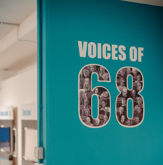 Voices of 68 sign at Ulster Museum