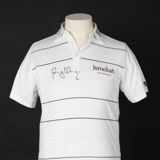 A signed golf tshirt worn by Rory McIlroy. 