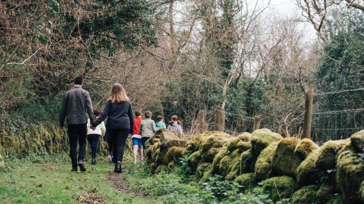 Family walking on site