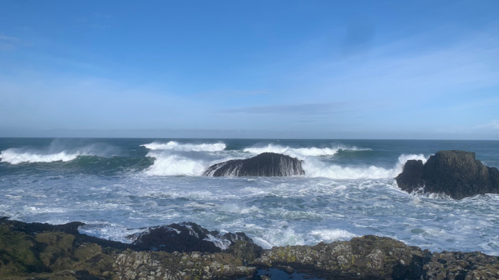 Waves crashing onto rocks