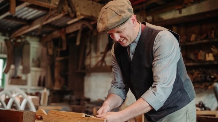 Carpenter, Peter Sloan, at work at the folk museum
