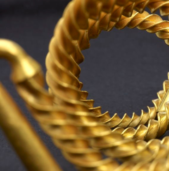 Detail of the Corrard ‘torc’, County Fermanagh – an item of Bronze Age gold jewellery.