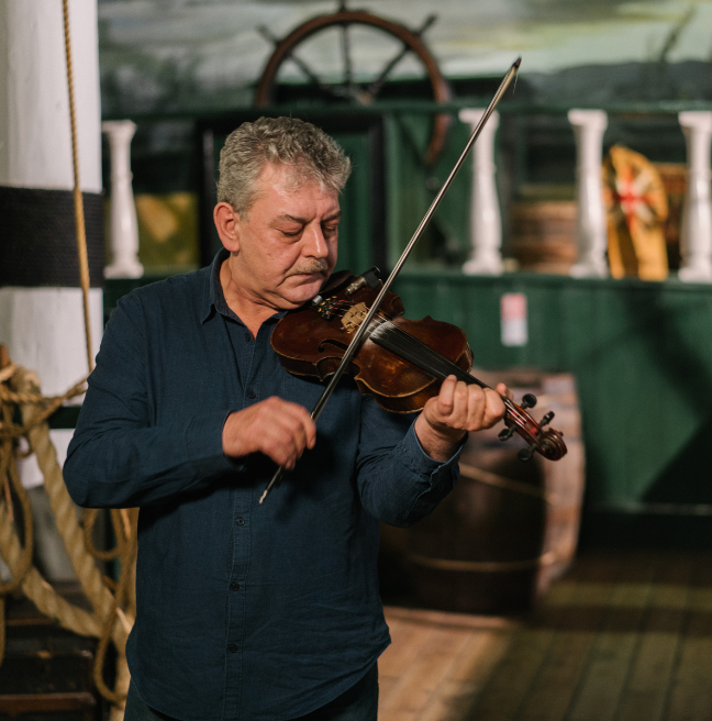 Cathal Hayden on ship
