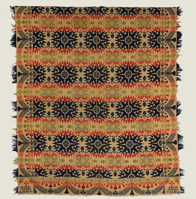 rlet with circle and cross patterns in green, red, blue, and cream. 