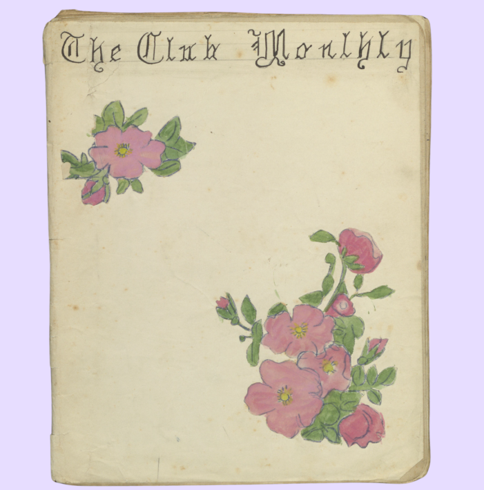 The front over of a homemade magazine wih pink flower illustrations.