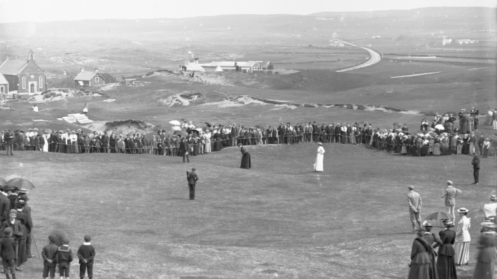 A view of a ladies championship meeting at Royal Portrush Golf Course.