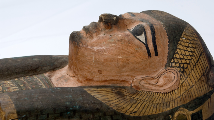 The coffin that held the mummified remains of the Ancient EgyptiaThe coffin that held the mummified remains of the Ancient Egyptian woman known as Takabuti. It is carved in wood in her likeness.