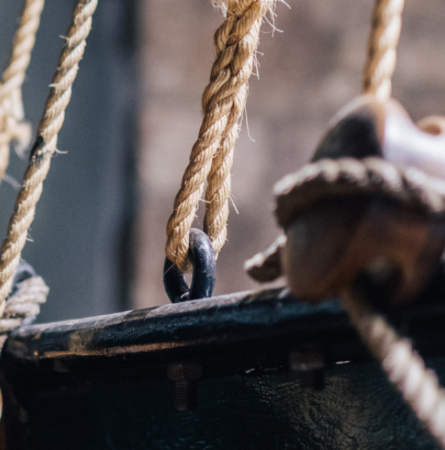 Close up of the ropes on a ship 