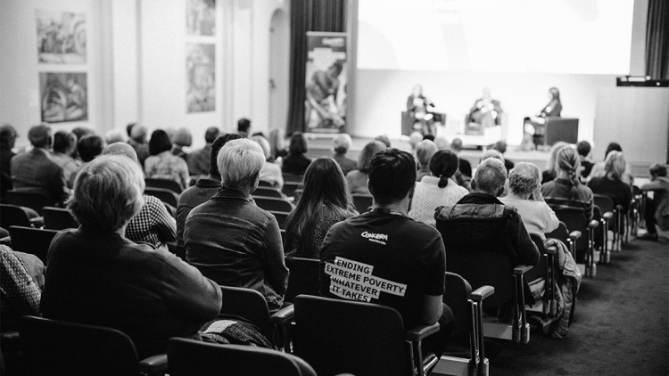 Ulster Museum Lecture Theatre in use Black and white image