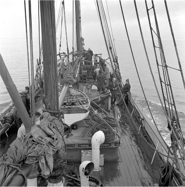 Result sailing towards Belfast on her final sea voyage, black and white photograph