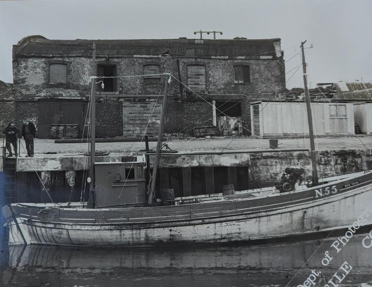 Black and white photograph of the Mary Joseph nickey boat