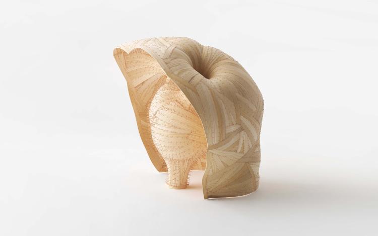 Untitled sculpture by Heechan Kim, made of ash wood and copper wire
