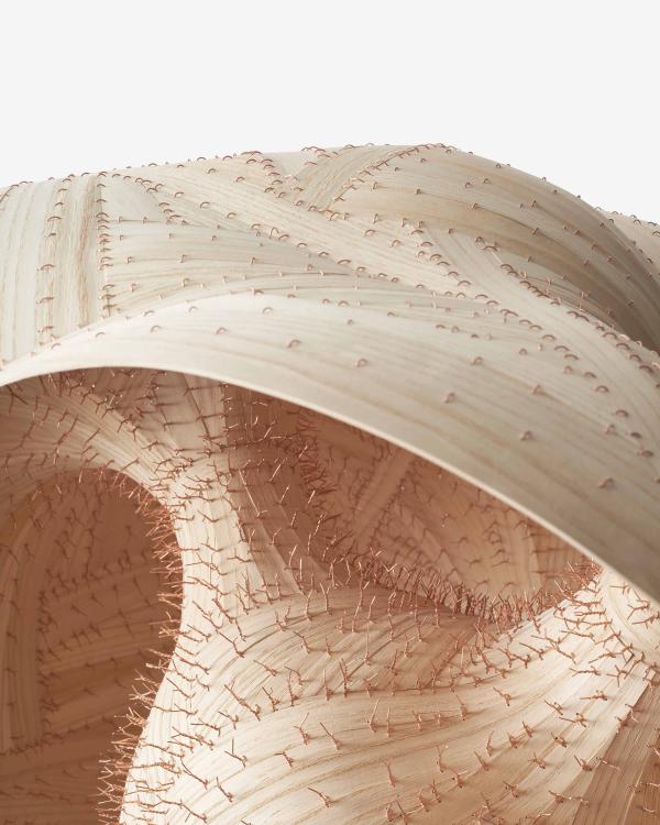 Close up of Untitled sculpture by Heechan Kim, made of ash wood and copper wire