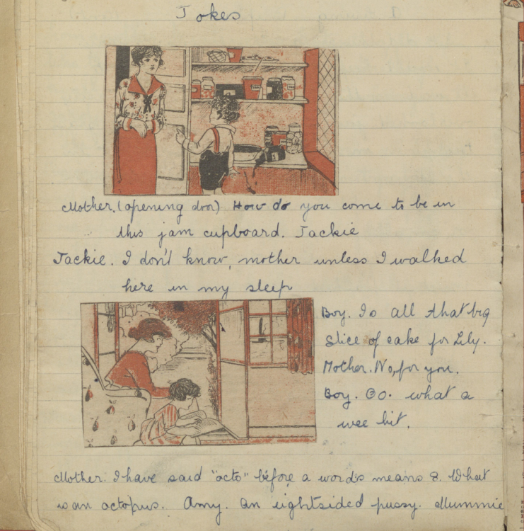 A page of jokes, using cartoons from a magazine. 