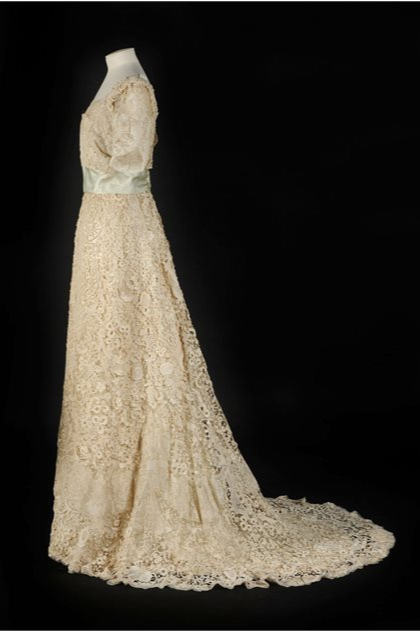 Elizabeth Balfour Clark’s Brussels lace and Irish crochet court dress without train