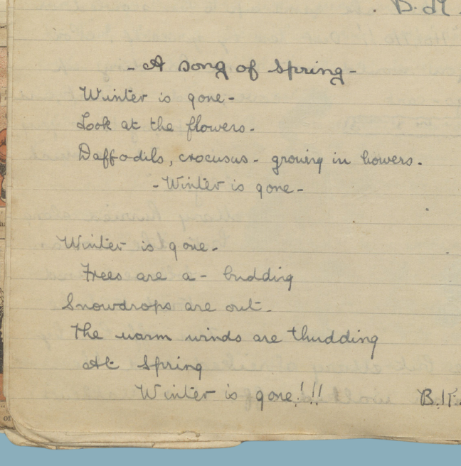 A handwritten poem called 'a song of spring'.