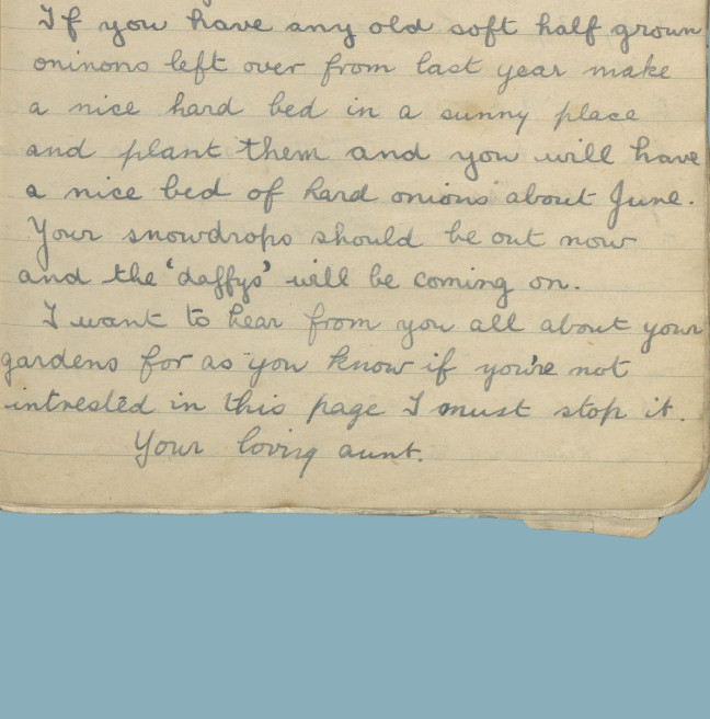 A close up of text on gardening, including information on planting onions early in the season.