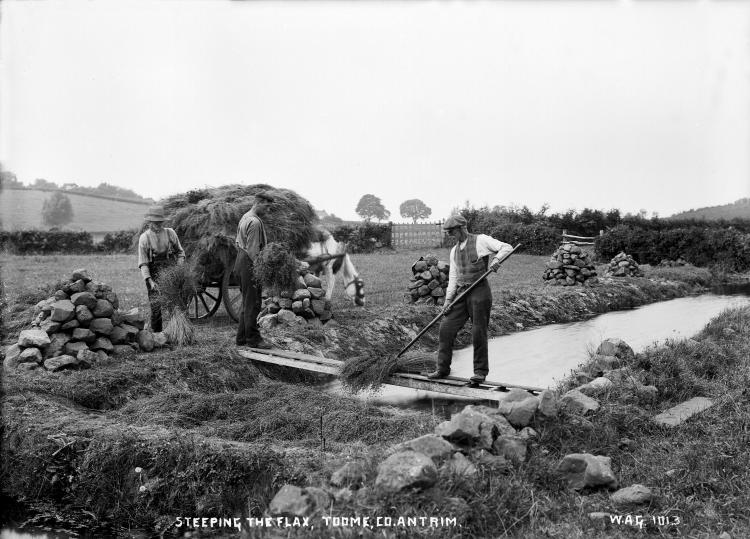 steeping the flax in a river