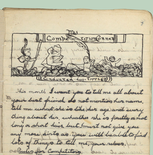 A handwritten page of a magazine inviting readers to submit letters about their best friend.